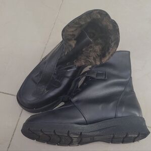 Black Leather Fur Boots